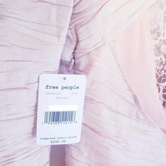 $250 NWT FREE PEOPLE V-neck Cream Boho Mini Dress - Picture 4 of 13